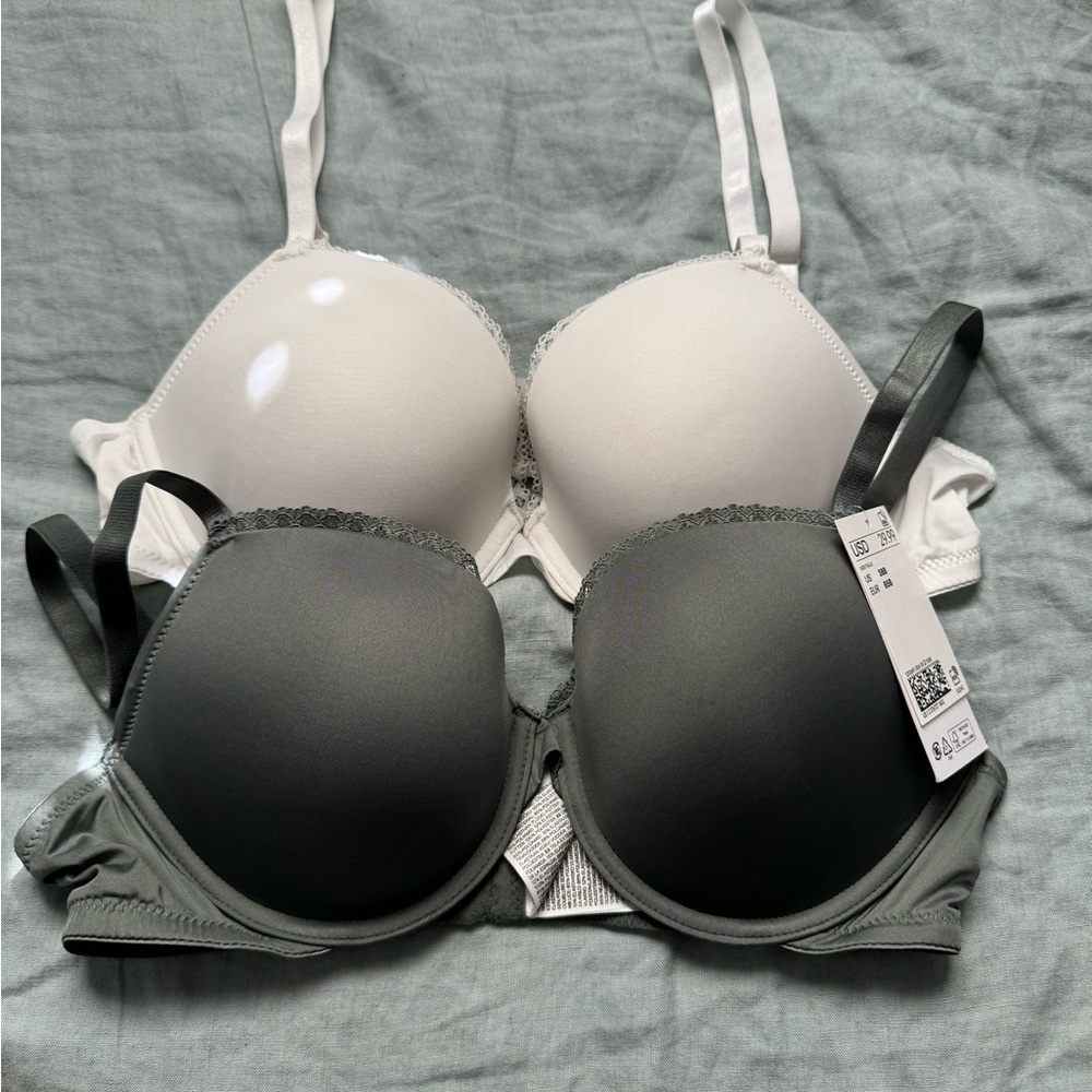 Elegant White and Gray Women's Bra Set
